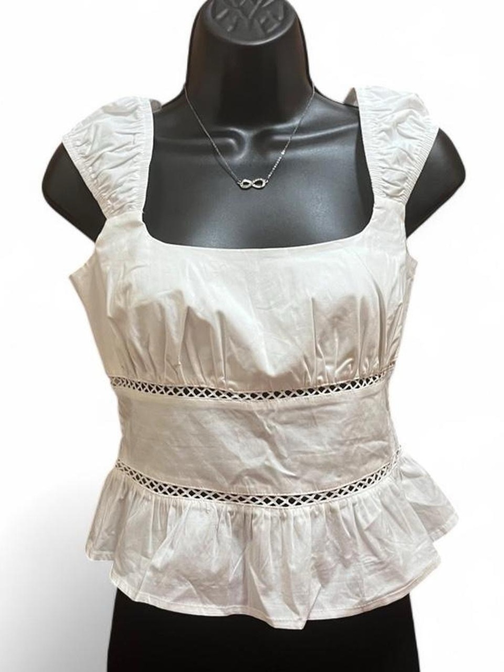 Wild Fable White Sleeveless Peplum Top with Crochet Trim